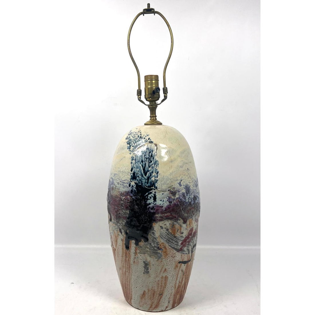 Artist Signed Studio Art Pottery Lamp. Tall Glazed Ceramic Vessel Signed Illegibly. (1 of 9)