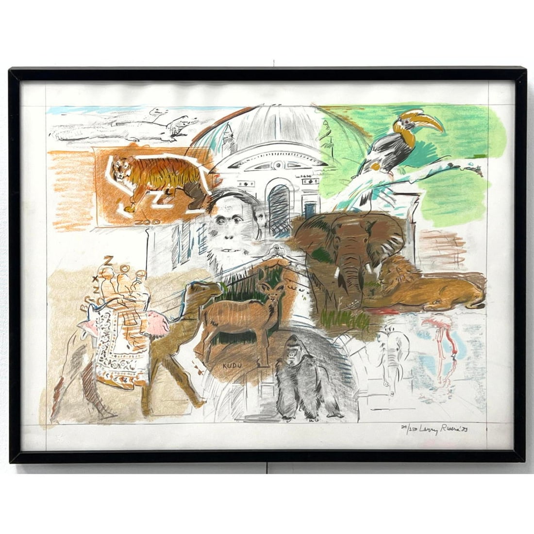 Larry Rivers 'Bronx Zoo' Lithograph print 241/250 Signed Larry Rivers '83. (1 of 9)