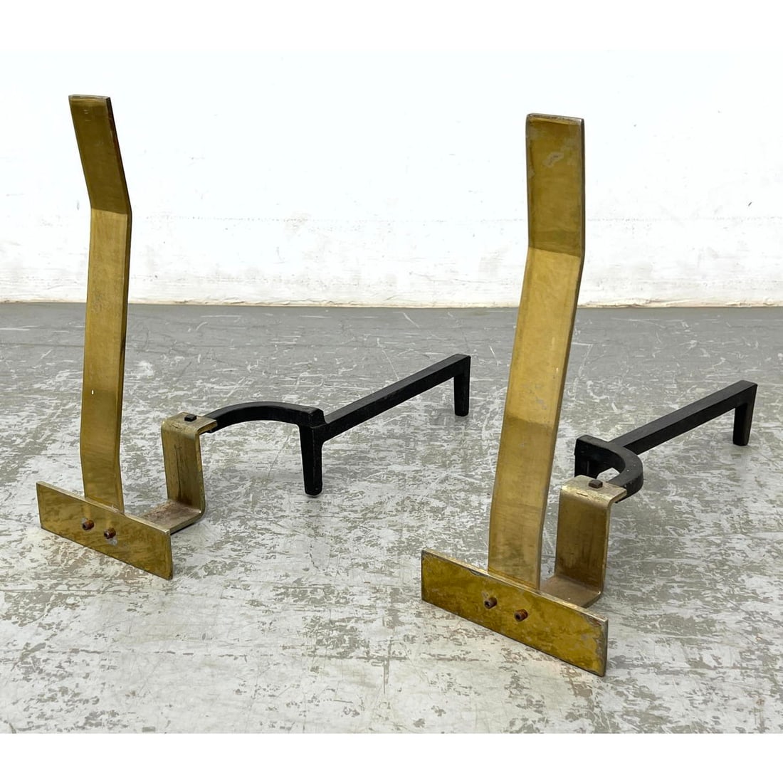 Pair Vintage Modern Minimalist Fireplace Andirons. Art Deco Style. Donald Deskey Style (1 of 10)