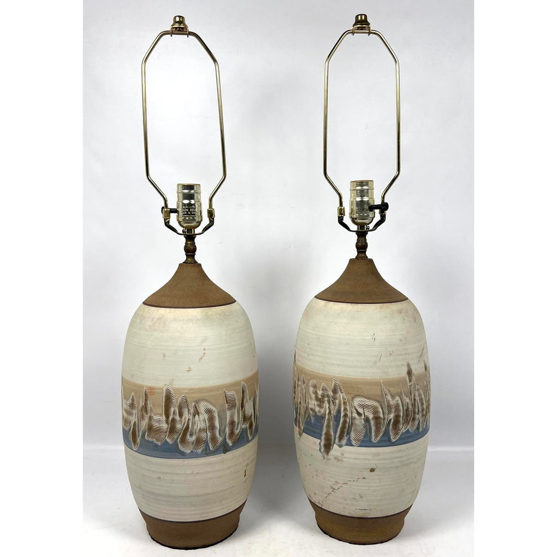 Pair Studio Pottery Table Lamps. Glaze decorated. (1 of 12)