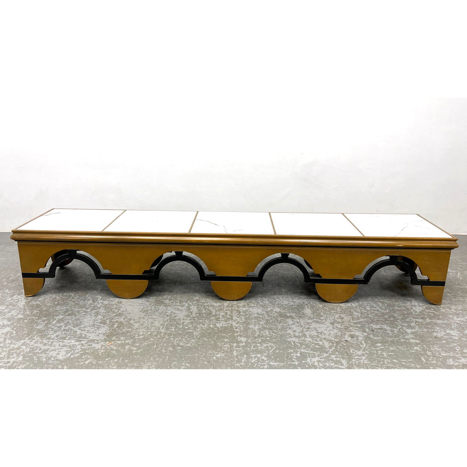 James Mont Attributed Low Table Bench with Inset Marble. (1 of 10)