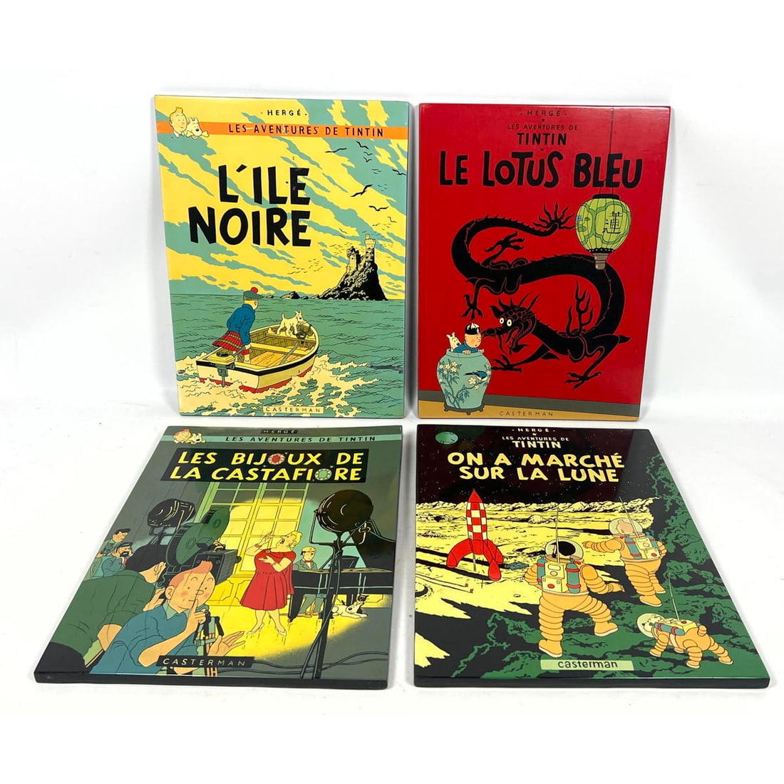 4pc Lacquered Plaque "Les Aventures De TinTin" Cover Art. Rich graphic designs. Four Titles. (1 of 13)