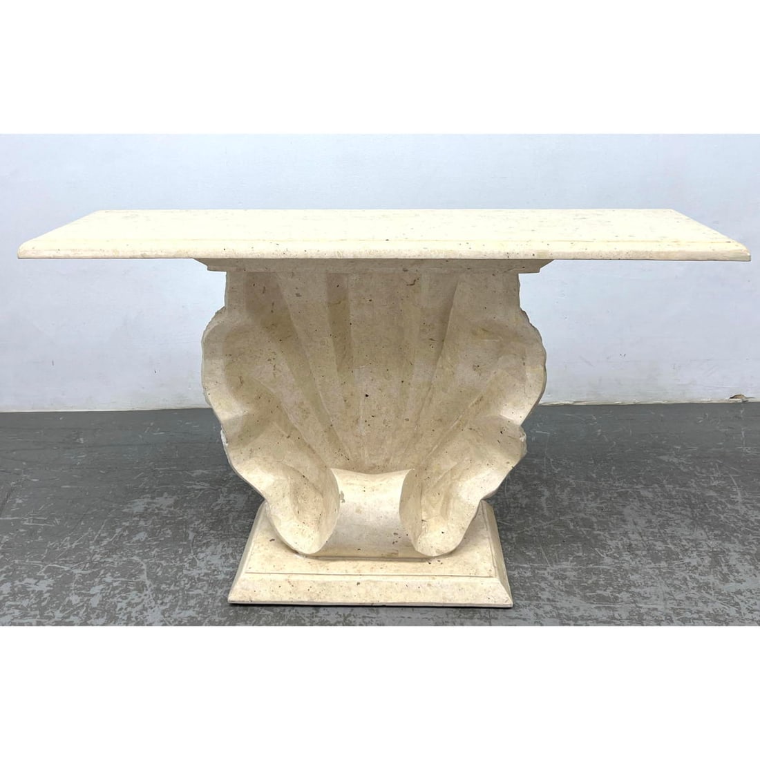 Thin Stone Overlay Shell Form Console Hall Table. (1 of 12)