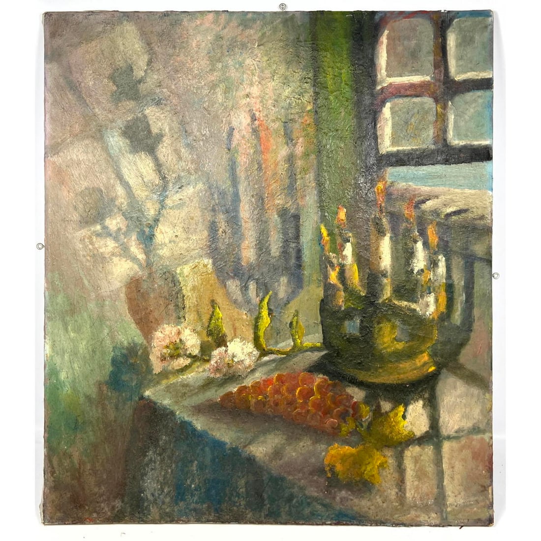 M. Elizabeth Price (Unsigned) Pennsylvania Impressionist Painting of a Menorah Originally found in a: M. Elizabeth Price (Unsigned) Pennsylvania Impressionist Painting of a Menorah Originally found in a frame signed however frame has been lost. Dimensions: Height: 30 inches, Width: 26 inches. --- US P