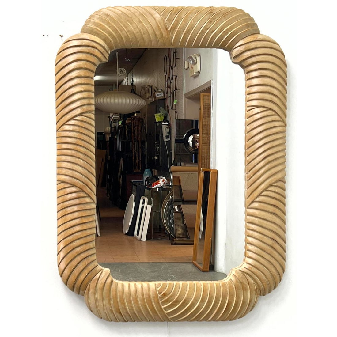 Sculptural carved wood wall hanging mirror. 1970s Decorator. Modernist. (1 of 7)