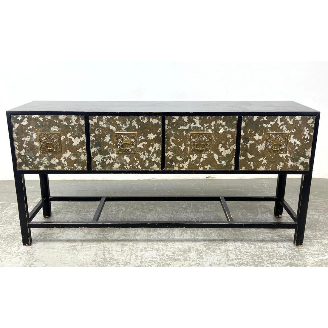 Renzo Rutili Ebonized Sideboard Credenza with Paint decorated doors. Retailed by John Stuart. (1 of 14)