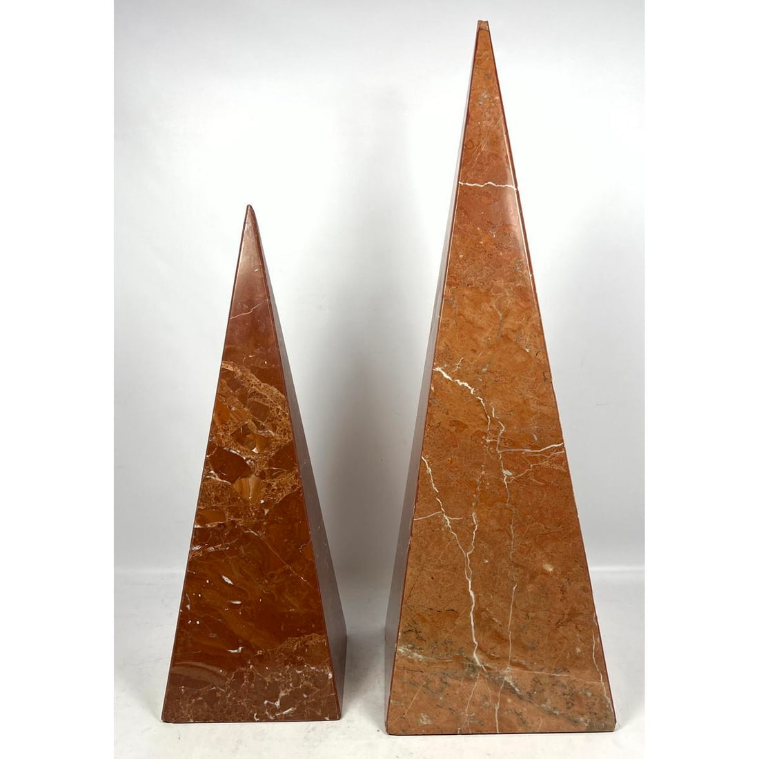 Pair of Large Rouge Marble Obelisk Pyramid shaped spires. (1 of 12)