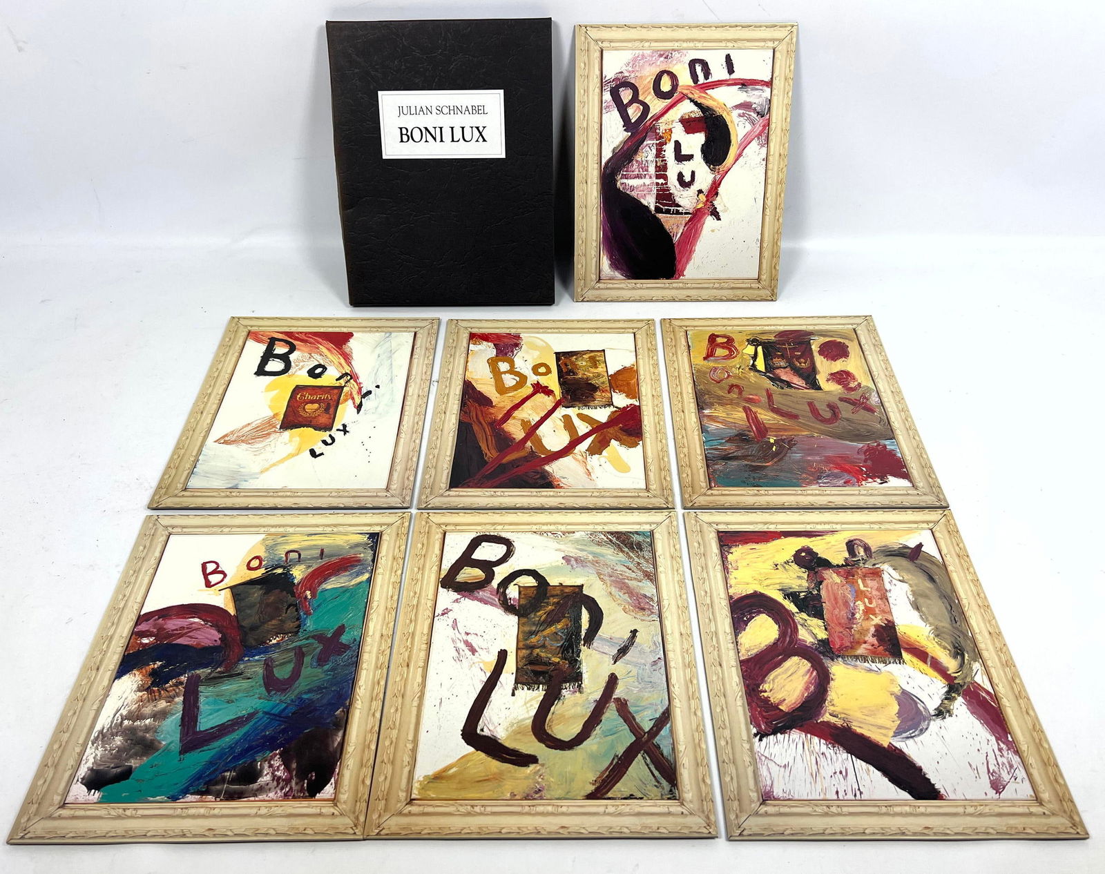 Julian Schnabel, Boni Lux offset lithographs on heavy stock cardboard. Unframed. the frame is in ima: Julian Schnabel, Boni Lux offset lithographs on heavy stock cardboard. Unframed. the frame is in image. Dimensions: Height: 10.25 inches, Width: 8 inches. --- US Packing and Shipping charge: $35 Plus