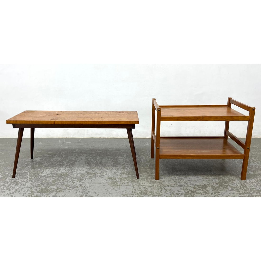 2pcs. Studio Made Walnut and Birch Small Coffee Table, Tapered Legs, with Teak Bar Cart, Made in Den (1 of 15)