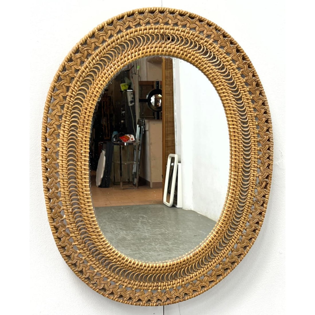 Woven Rattan Wicker Oval Wall Mirror. (1 of 5)