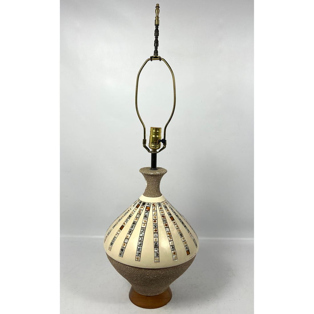 QUARTITE CREATIVE CORP Decorative Plaster Lamp. Modernist Lighting. Walnut Base. Impressed Mark: QUARTITE CREATIVE CORP Decorative Plaster Lamp. Modernist Lighting. Walnut Base. Impressed Mark Dimensions: Height: 33 inches, Width: 11 inches, Depth: 11 inches. --- - We offer curbside delivery for