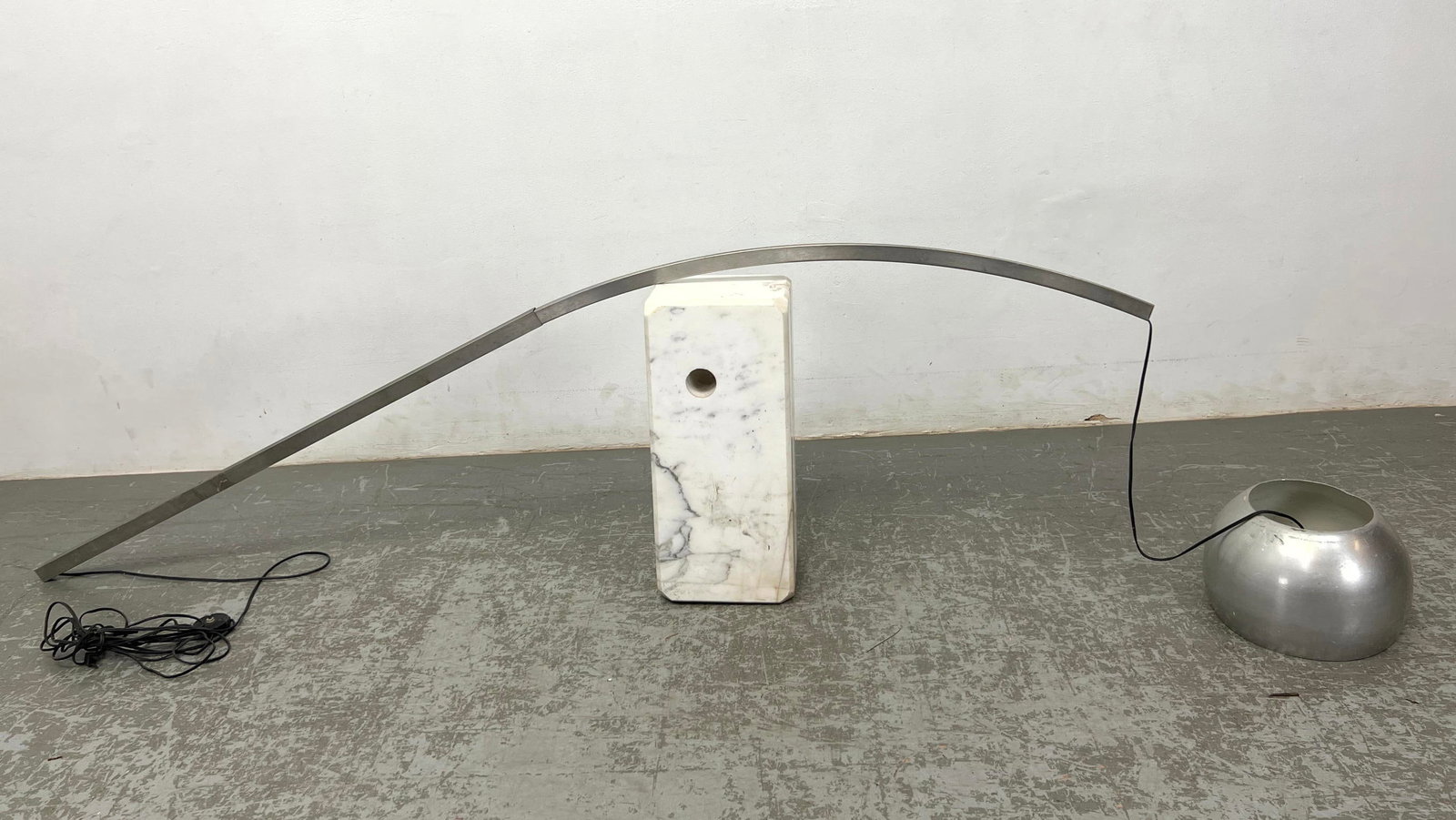 Modernist Marble Base ARCO Arched Arm Floor Lamp. Chrome arm and Shade. Not Assembled. Parts lot. (1 of 9)
