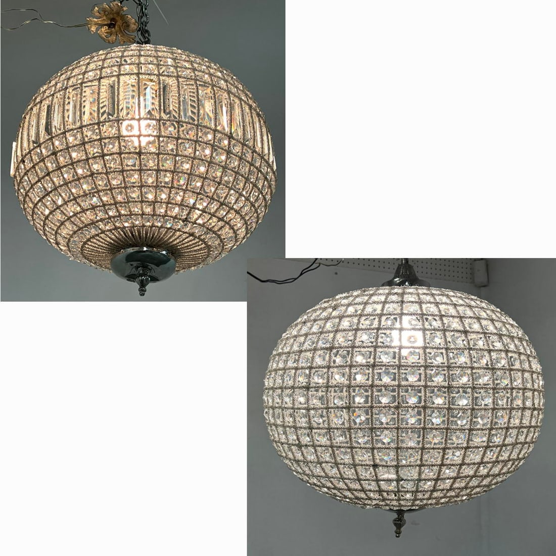 2pc. Crystal and Metal Ball Chandelier Pendant Lamps. (1 of 20)