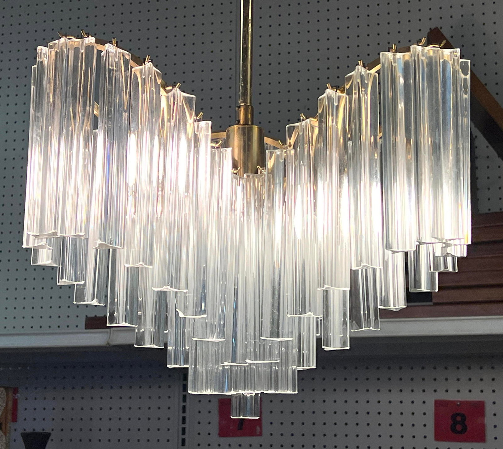 3 Lobbed Venini Camer Style Chandelier. Brass Frame.: 3 Lobbed Venini Camer Style Chandelier. Brass Frame. Dimensions: Height: 42 inches, Width: 18 inches, Depth: 18 inches. --- - We offer curbside delivery for most items to NYC, Manhattan, Close Brookly