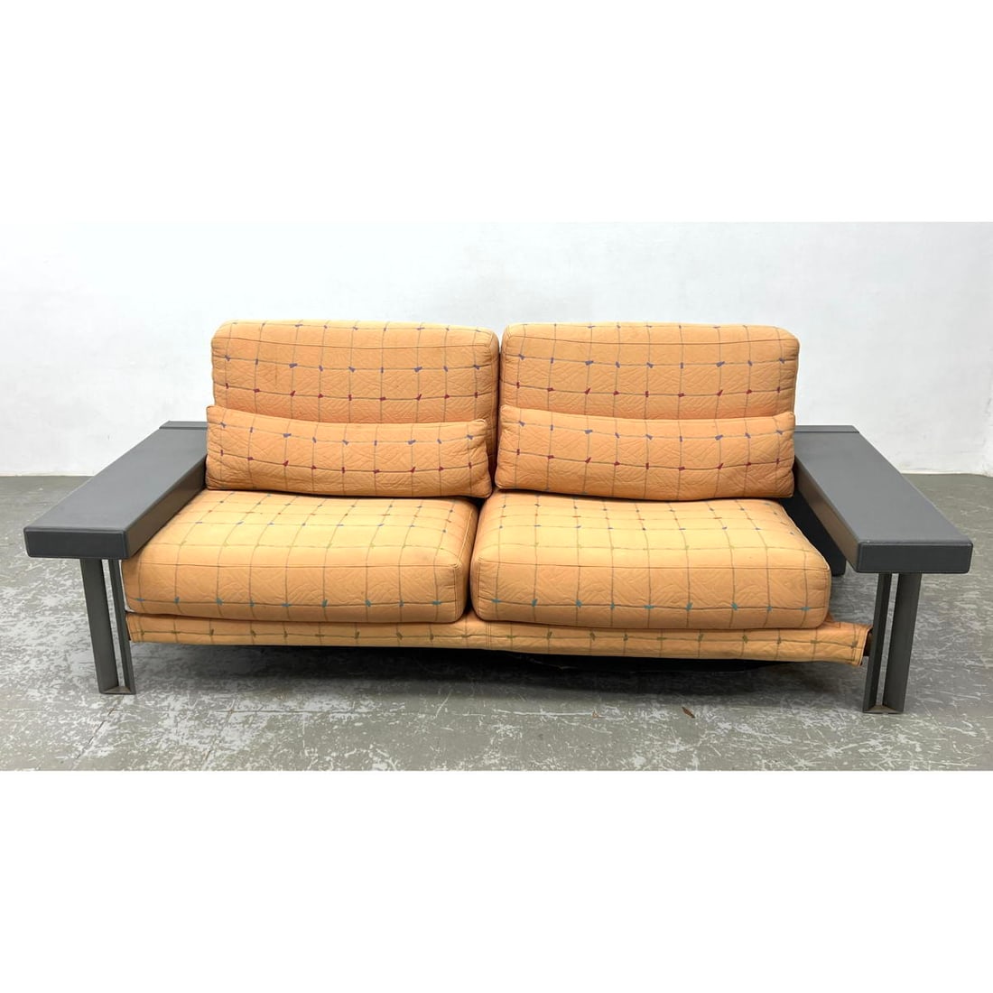 Giovanni Offredi Sofa for Saporiti postmodern burl leather and steel loveseat (1 of 10)