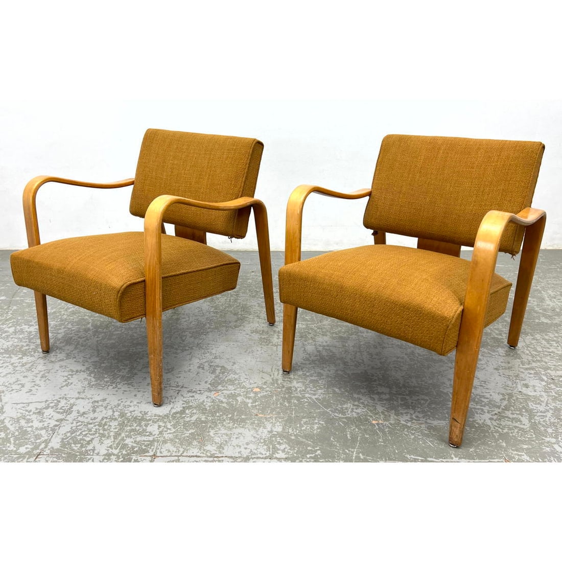 Pr THONET Bentwood Modernist Lounge Chairs. Mid Century Vintage. Blond Wood Frames. (1 of 10)