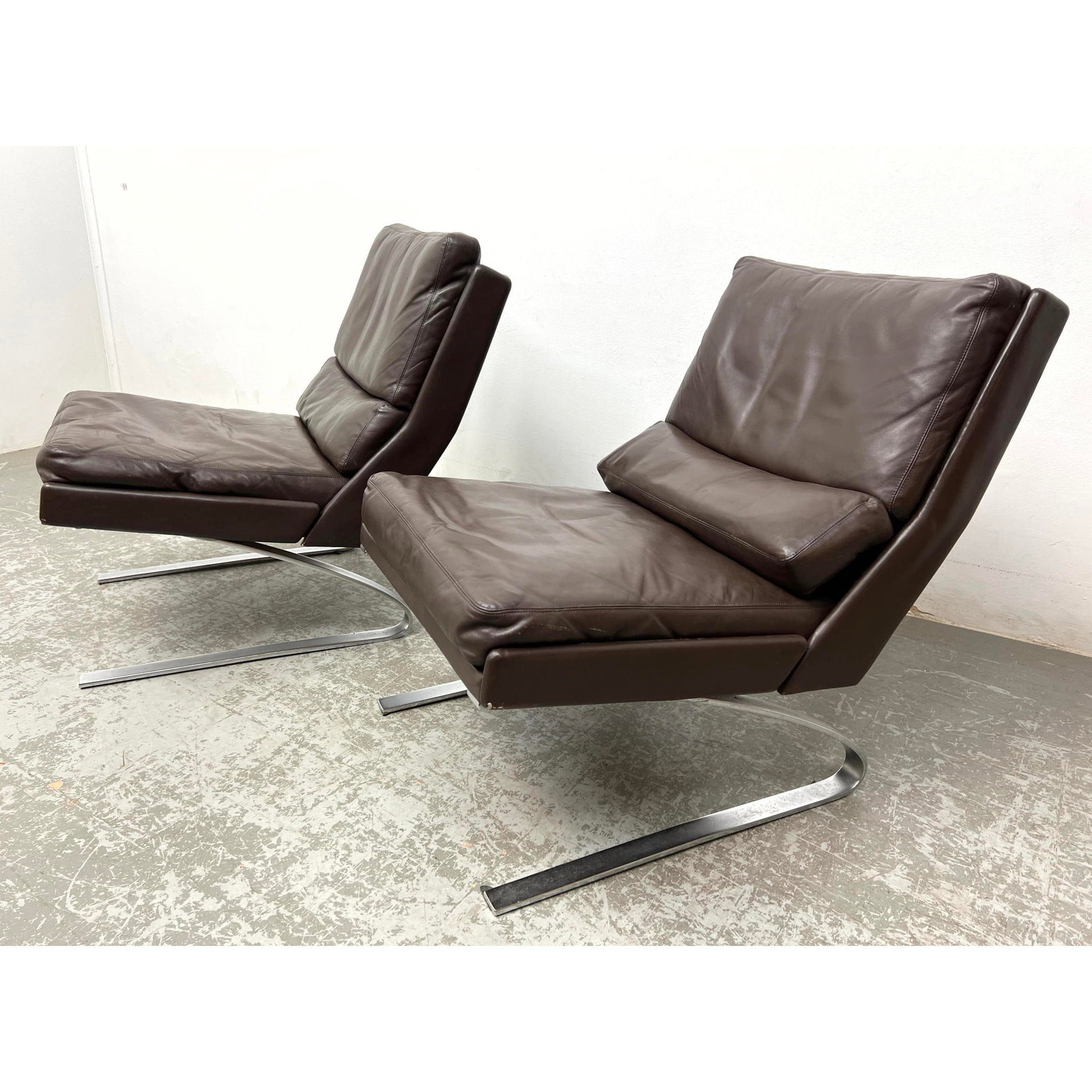Pair COR Leather chairs with steel cantilever legs. Reinhold Adolf and Hans Jurgen Schropfer. Brown (1 of 13)