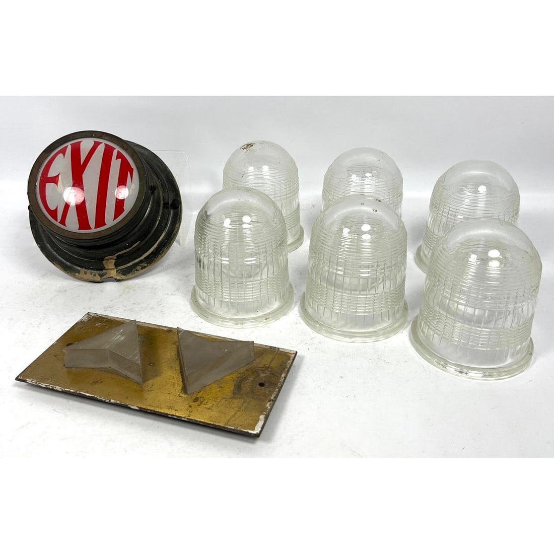 6pc Collection Vintage Sign Lights. 1) "EXIT". 1) Up/Down Elevator Arrow Sign. 1) Set 6 Domed Clear (1 of 15)