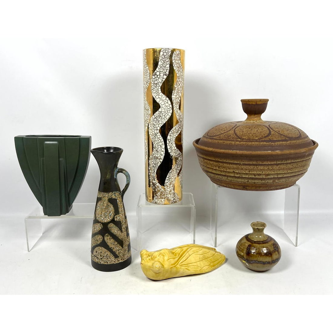 6pc Collection of Art Pottery, including LAPID, Israel. French Pottery including Glazed Cicada; CLAU (1 of 20)