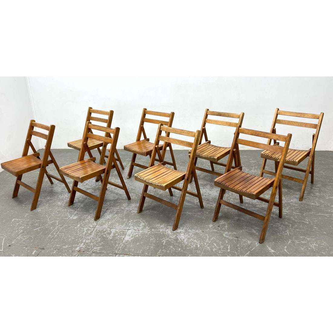 Set 8 Wood Slat Folding Chairs. (1 of 15)
