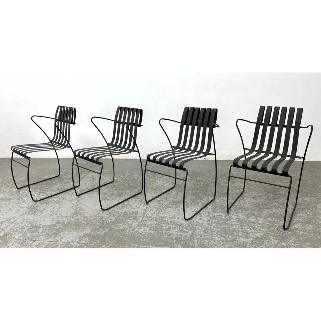 Set 4 Nanna Dietzel inspired Iron Slat Lounge Chairs. Stylish frames with rolled slat details. Black (1 of 15)