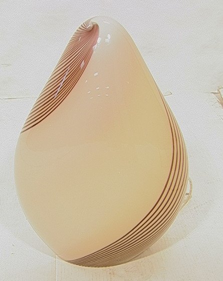 Italian Art Glass Egg Table Lamp. Beige with thin: Italian Art Glass Egg Table Lamp. Beige with thin brown purple stripes. Sticker marked Italic Imports. Handmade in Italy.-- Dimensions: H: 17 inches: W: 12 inches: D: 6.5 inches ---