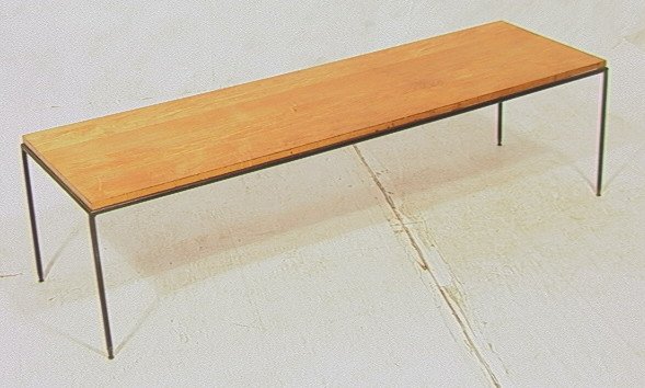 Early PAUL McCOBB Maple Coffee Table tapered legs: Early PAUL McCOBB Maple Coffee Table with tapered Iron Legs. Unmarked.-- Dimensions: H: 16 inches: W: 59 inches: D: 17.75 inches ---