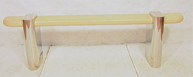 KARL SPRINGER Style Low Console Table. Cream Lacq: KARL SPRINGER Style Low Console Table. Cream Lacquered linen top with rounded chrome column supports. Unmarked.-- Dimensions: H: 27 inches: D: 16 inches: L: 93 inches ---