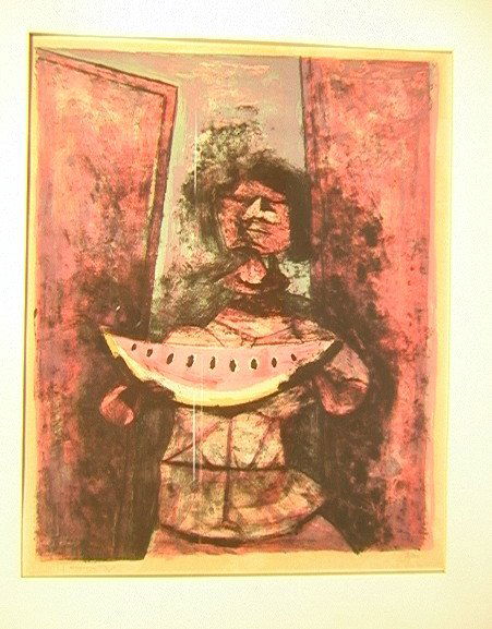 RUFINO TAMAYO Signed Print Woman with Watermelon.: RUFINO TAMAYO Signed Print Woman with Watermelon. Pencil signed and numbered 70/800. -- Dimensions: H: 21.25 inches: W: 16.5 inches ---