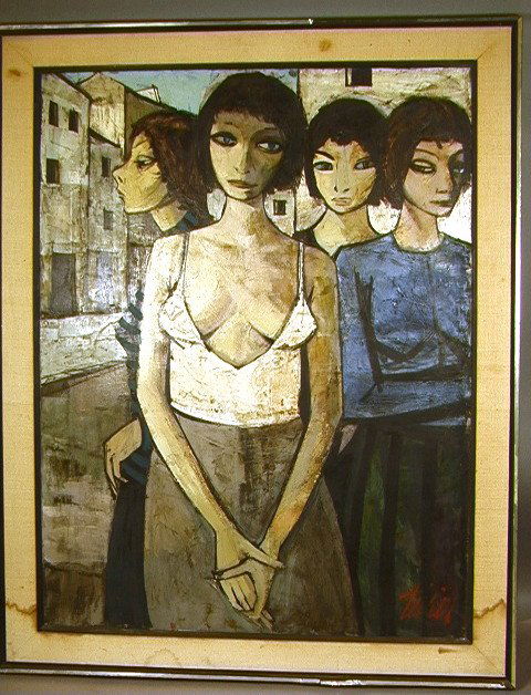 CHARLES LEVIER Oil Painting on Canvas. Portrait o: CHARLES LEVIER Oil Painting on Canvas. Portrait of young ladies. Titled on reverse: "Femmes a Paris" Signed on front.-- Dimensions: Image Size: H: 39.5 inches: W: 29.5 inches ---
