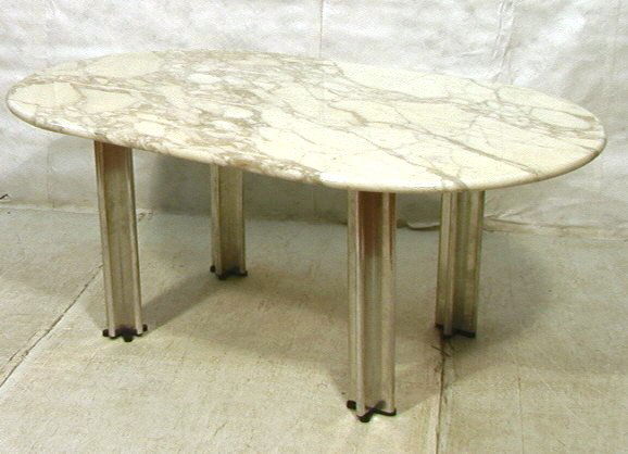Pascal Mourgue Knoll Dining Table Desk. Heavy Ma: Pascal Mourgue Knoll Dining Table Desk. Heavy Marble top on chrome base. Race track.-- Dimensions: H: 29 inches: W: 72 inches: D: 42.75 inches ---