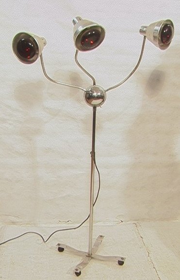 Space Alien Three Arm Lamp on Rolling Base. Heat: Space Alien Three Arm Lamp on Rolling Base. Heat bulbs. Adjustable Height. -- Dimensions: H: 72 inches: W: 40 inches ---