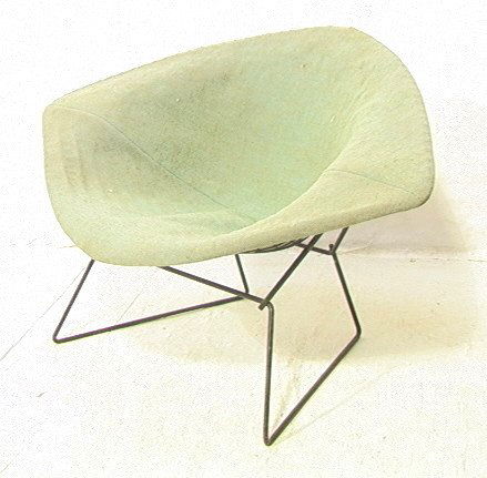 HARRY BERTOIA Diamond Chair by KNOLL. Black Grid: HARRY BERTOIA Diamond Chair by KNOLL. Black Grid pattern seat with iron rod legs and frame. -- Dimensions: H: 27 inches: W: 44.5 inches: D: 34.5 inches ---