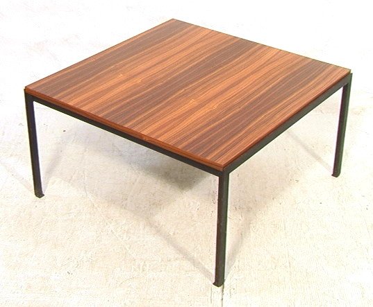 KNOLL Rosewood and Iron Occasional Table. Black L: KNOLL Rosewood and Iron Occasional Table. Black Legs. Labeled. -- Dimensions: H: 16.5 inches: W: 30.5 inches: D: 30 inches ---