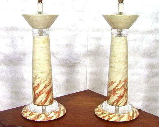 PR KARL SPRINGER Style Lucite Lacquer Table Lamps: PR KARL SPRINGER Style Lucite Lacquer Table Lamps. Thick tapered column form.-- Dimensions: H: 32 inches: W: 9 inches ---