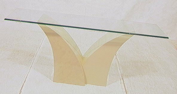 KARL SPRINGER Style Console Table. Lacquered Base: KARL SPRINGER Style Console Table. Lacquered Base. 3/4" Thick beveled glass top.-- Dimensions: H: 29.75 inches: D: 19 inches: L: 72 inches ---