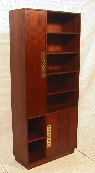 Large Custom Made Walnut Bookshelf Cabinet. Brass: Large Custom Made Walnut Bookshelf Cabinet. Brass hardware. -- Dimensions: H: 84.5 inches: W: 36 inches: D: 15 inches ---