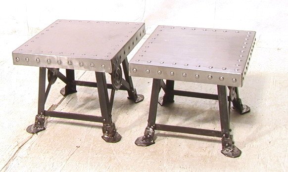 PR Decorator Metal Industrial Stools. Welded Stee: PR Decorator Metal Industrial Stools. Welded Steel with faux rivet detailing. "X" sides.-- Dimensions: H: 13.25 inches: W: 16 inches ---