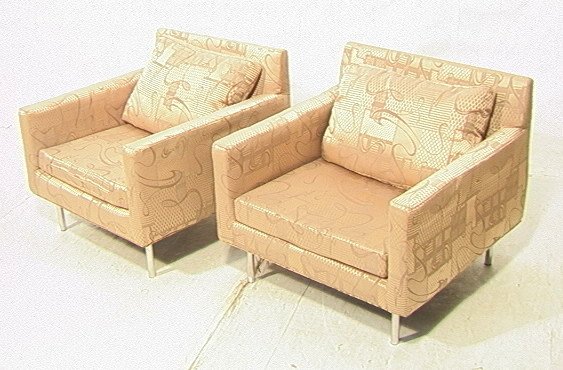 Pr Milo Baughman Square Club Lounge Chairs. Chro: Pr Milo Baughman Square Club Lounge Chairs. Chrome legs. One has label.-- Dimensions: H: 27 inches: W: 31 inches: D: 28 inches ---