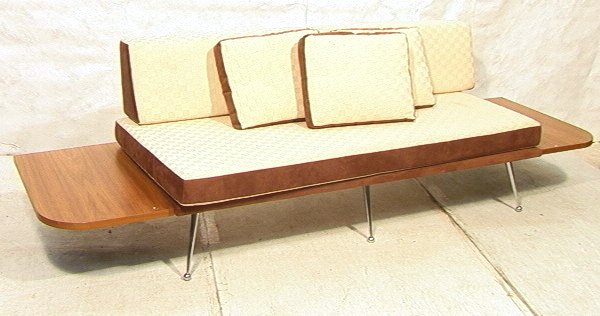 Large Modern Sofa Couch with Attached End Tables.: Large Modern Sofa Couch with Attached End Tables. Chrome base.-- Dimensions: H: 32.5 inches: W: 118 inches: D: 35 inches ---