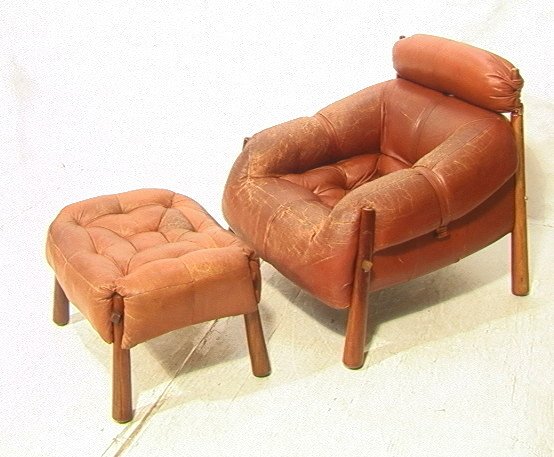 Percival Lafer Brazil Rosewood Lounge Chair and O: Percival Lafer Brazil Rosewood Lounge Chair and Ottoman. Brown leather.-- Dimensions: ---