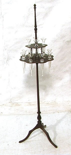 Mahogany and Glass Flower Vase Stand. Tripod bas: Mahogany and Glass Flower Vase Stand. Tripod base. -- Dimensions: H: 58 inches: W: 14 inches ---