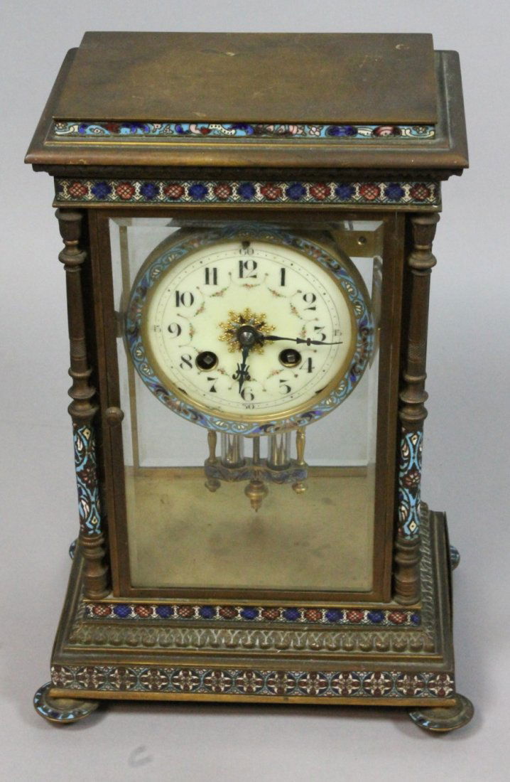 63 Antique French Crystal Regulator Clock. Champlev