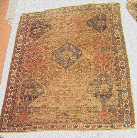 Heavily Worn Middle Eastern Carpet.: Heavily Worn Middle Eastern Carpet.-- Dimensions: : D: 58 inches: L: 71 inches ---