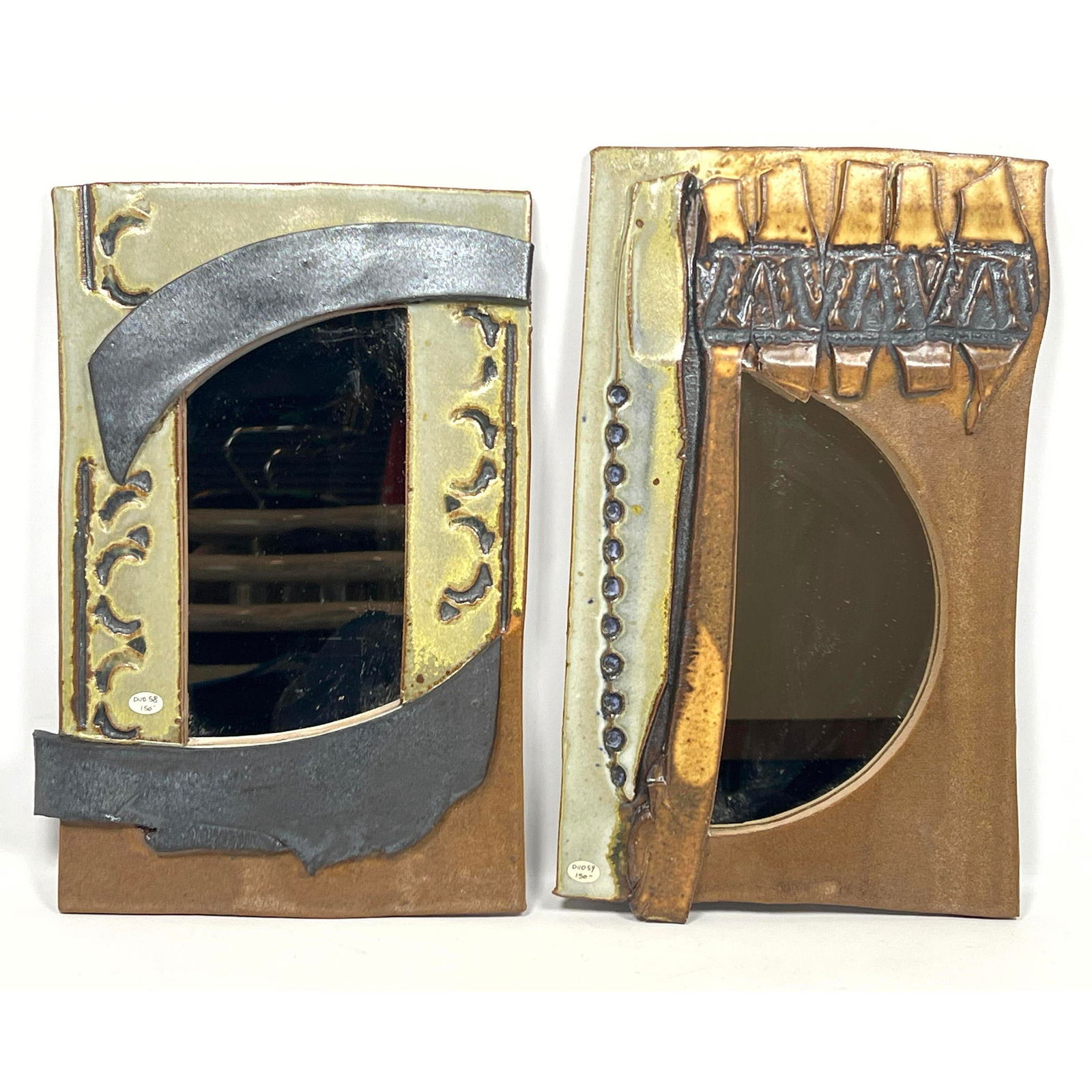 2pcs Artist signed Pottery Wall Mirrors. 1980 Nancy Weeks Dudchenko (1 of 11)