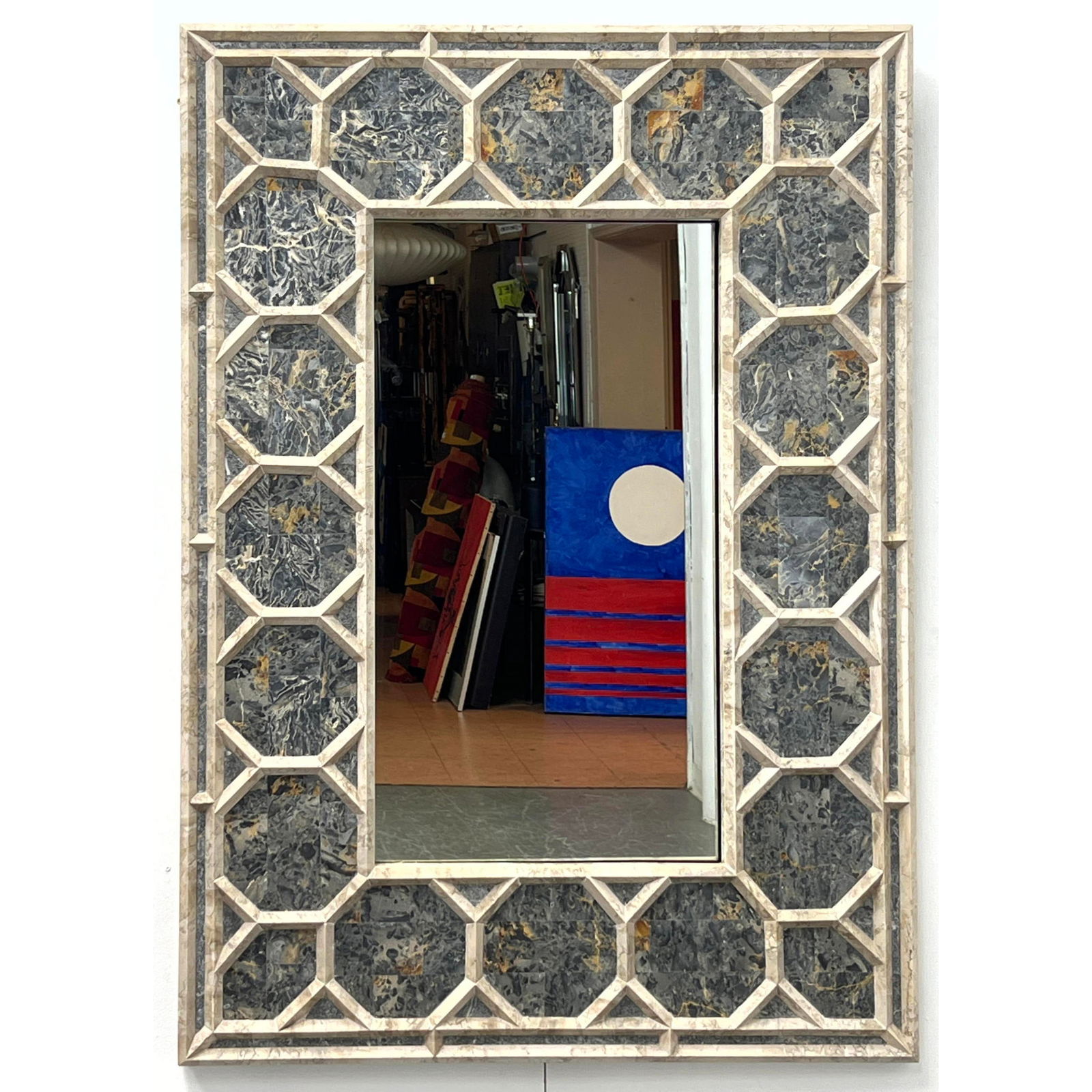 Maitland Smith Tessellated Stone Marble Fretwork Frame Wall Mirror. Decorator Style. Unmarked. Mirro (1 of 10)