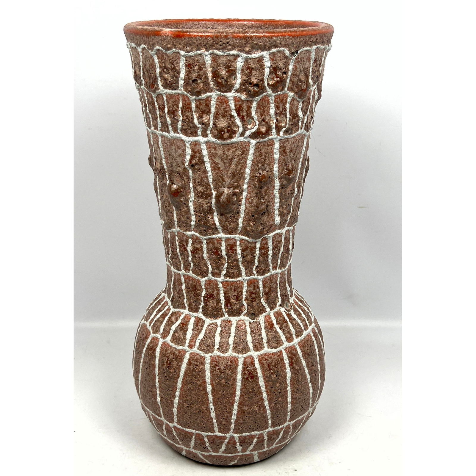 Pottery vase. Volcanic glaze texture. Unsigned. (1 of 10)