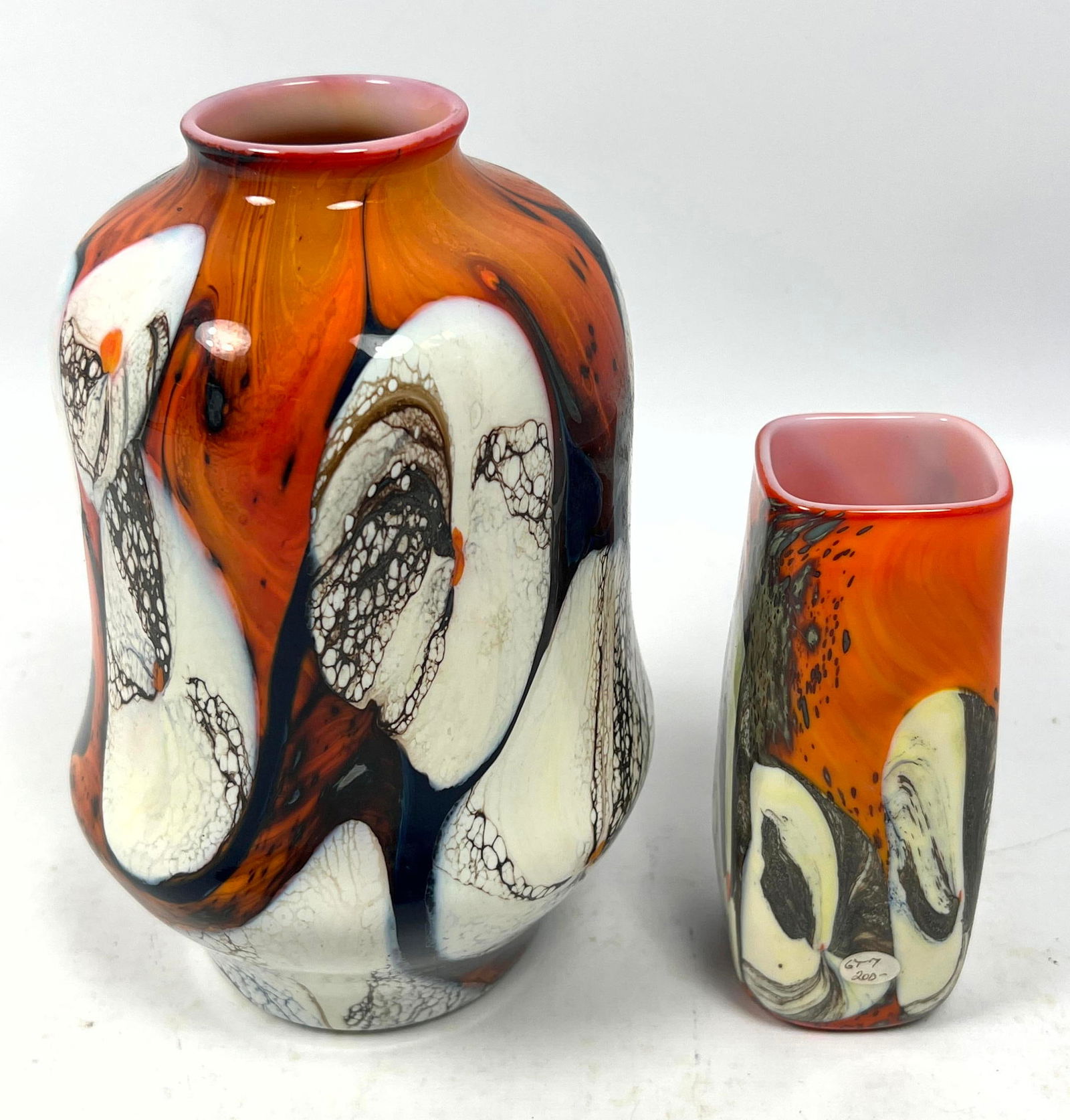2pc George Thiewes Art glass vases. Swirling design. (1 of 13)