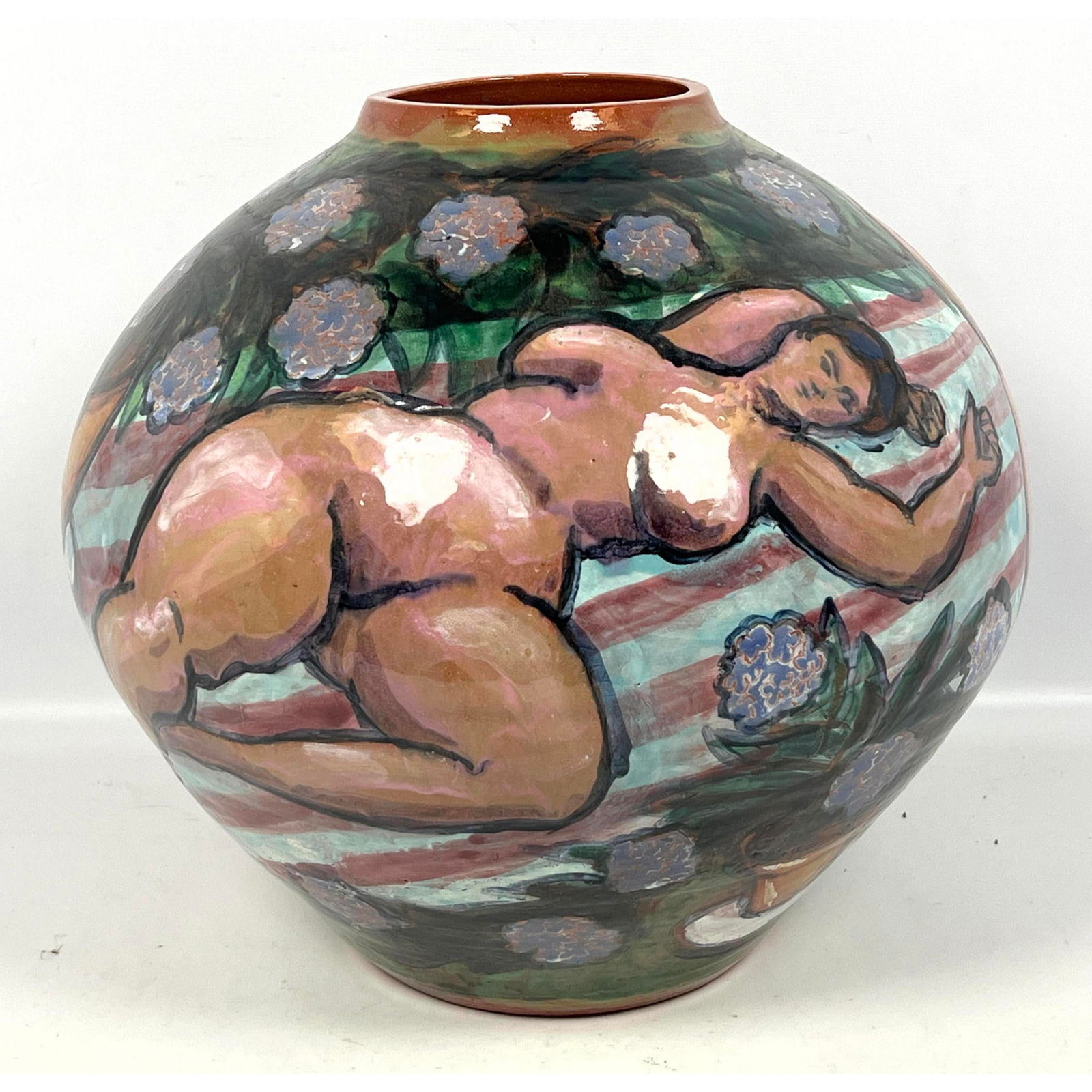 McCarthy '85 Art Pottery Vase Nudes Picnic Artist Signed. (1 of 11)