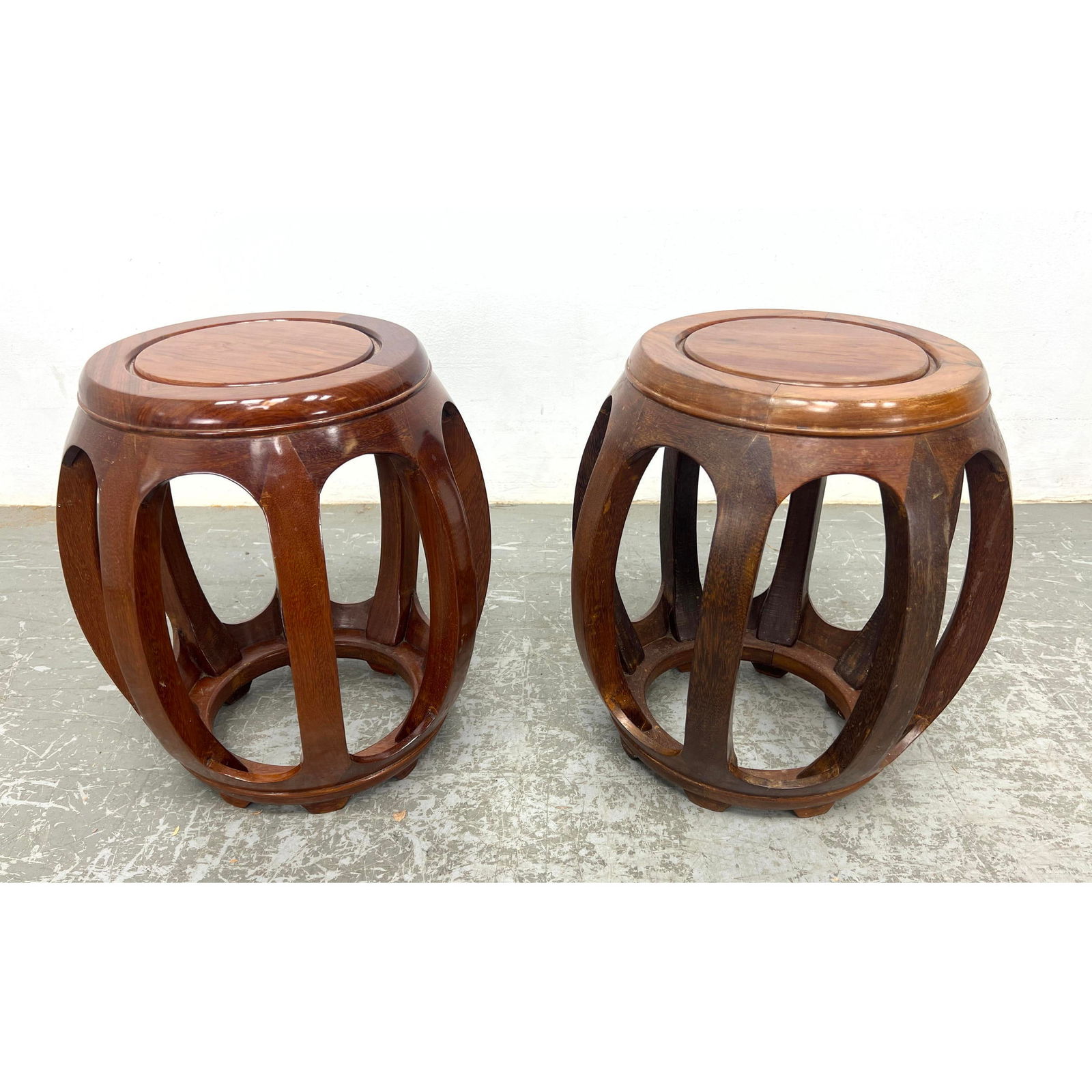 Pr Carved Wood Asian style Stools. Bowed Legs. Garden stools. (1 of 7)